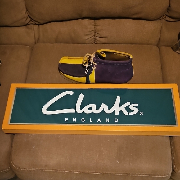 Clarks England Sign with Green and Yellow Frame - Picture 3 of 3